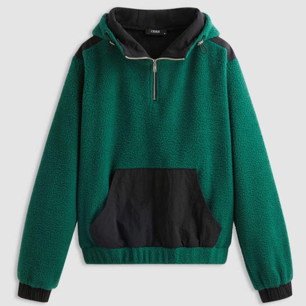 Cider NWOT Green and Black Colorblock Fleece Zipper Hoodie